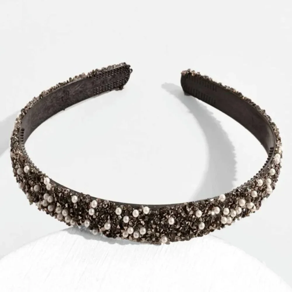 Set of 2: Sparkly Headbands Gold Bow & Black Pearls - NEW